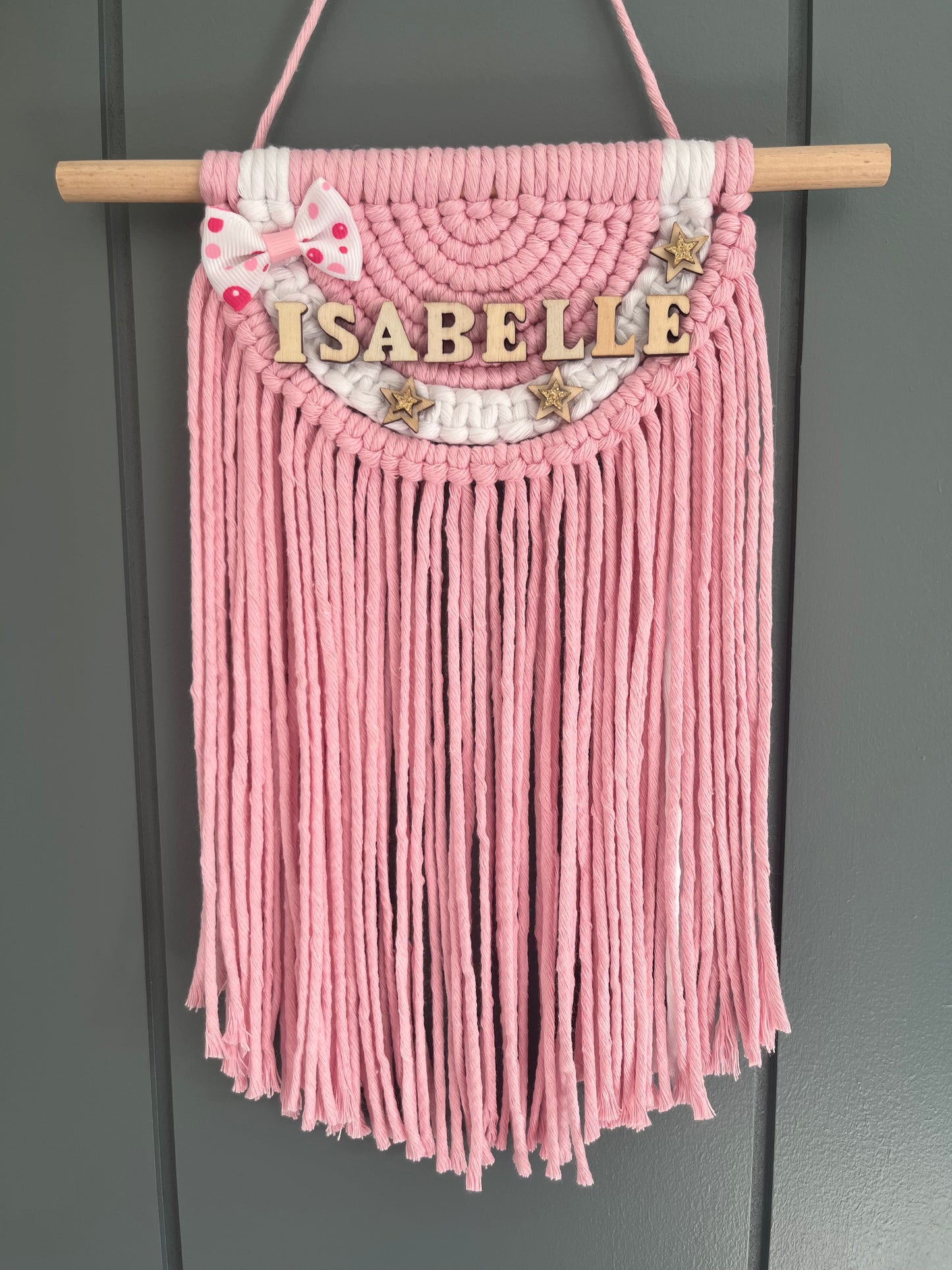 Personalised pink macramé semi circle wall hanging