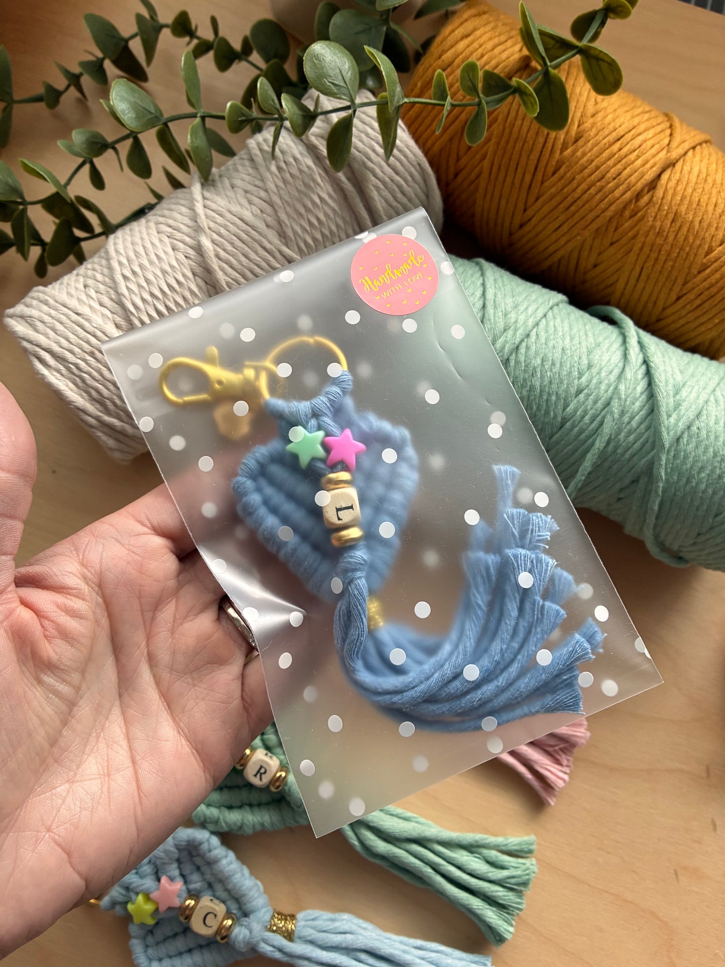 Gift wrapped macrame heart key chain