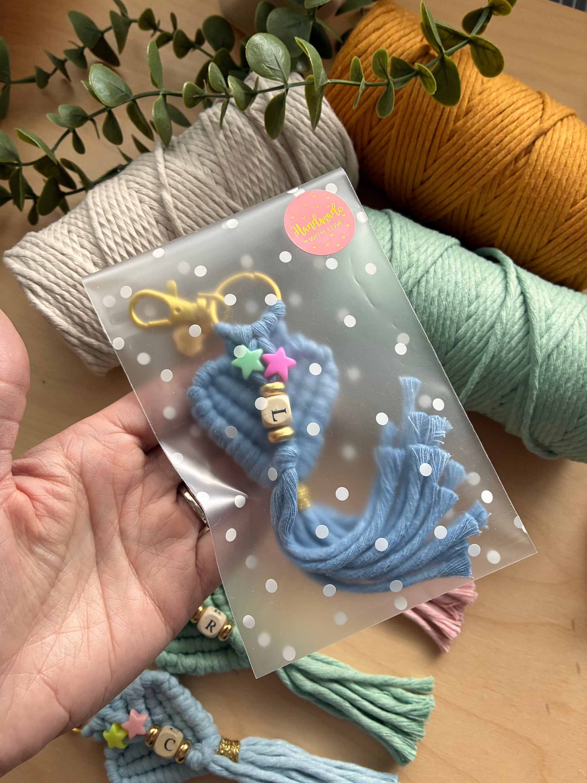 Gift wrapped macrame heart key chain
